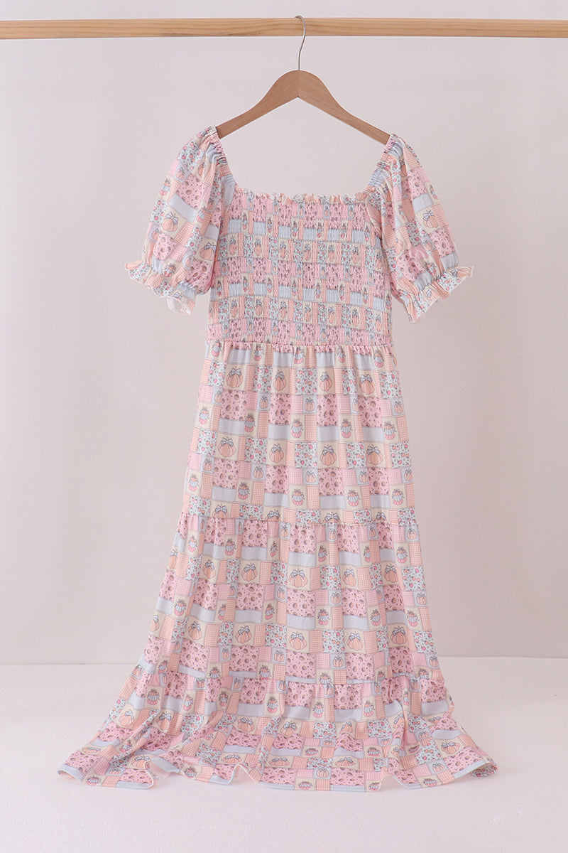 Pink pumpkin smocked mom&me dress