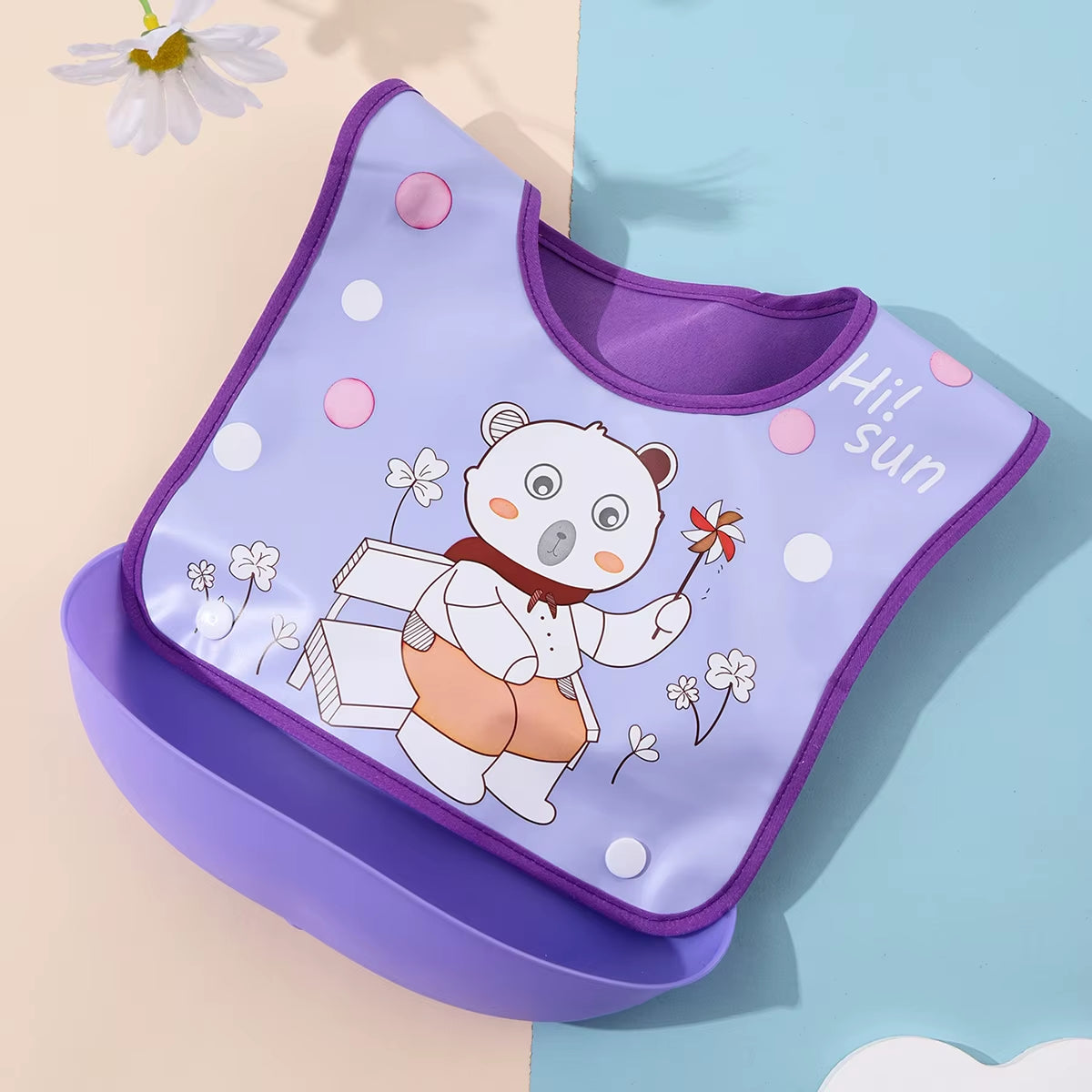 Security Cartoon Print Baby Bibs Boys Girls Bib Waterproof Soft Silicone Kids Burp Cloth Children Bib Feeding Bib with Pocket