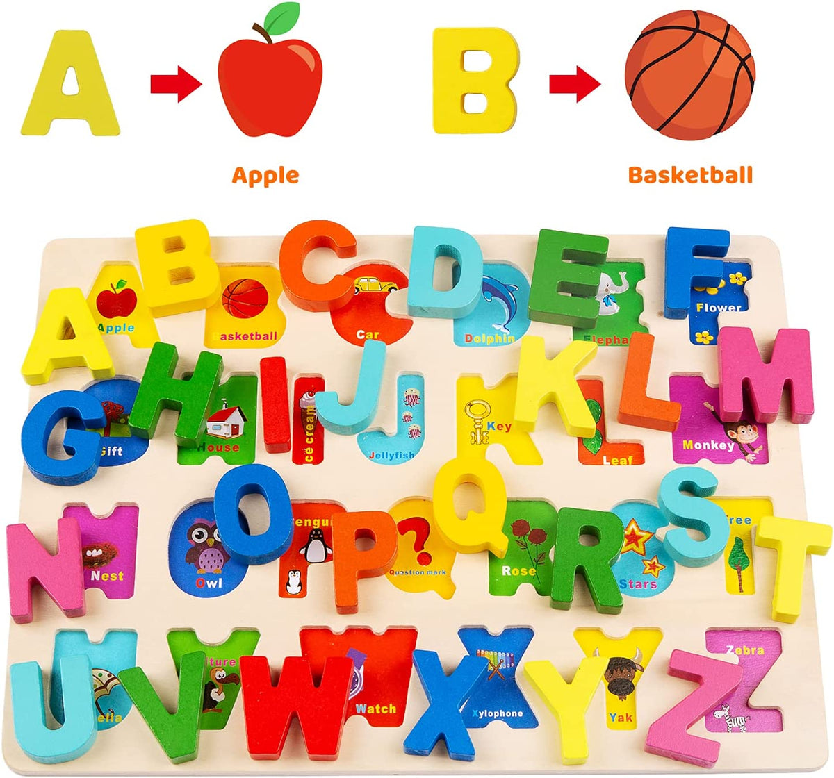 Wooden Puzzles for Toddlers,  Alphabet Number Shape Learning Puzzle for Kids Ages 3 4 5, Montessori Toys Preschool Education Chunky Jigsaw for Boys and Girls