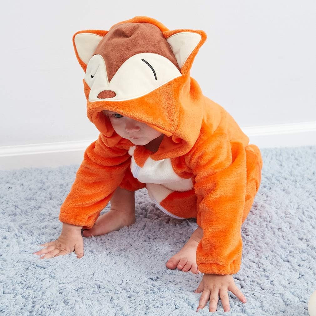 Unisex Baby Animal Costume Winter Autumn Flannel Hooded Romper Cosplay Jumpsuit