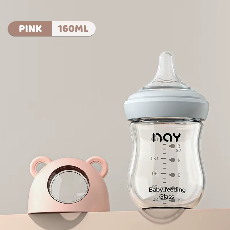 Newborn Glass Feeding Bottle Wide Caliber Anti-Flatulence Nursing Anti-Choke Baby Bottle Infant BPA Free 0-6 Month Glass Bottle