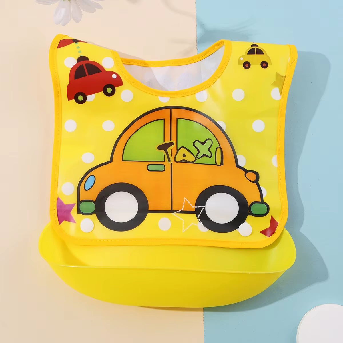 Security Cartoon Print Baby Bibs Boys Girls Bib Waterproof Soft Silicone Kids Burp Cloth Children Bib Feeding Bib with Pocket