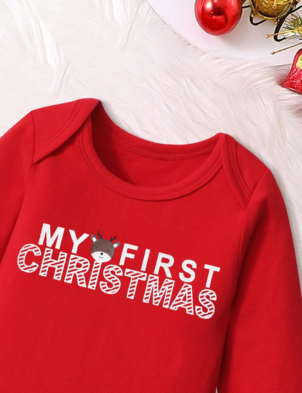 Baby Girl Christmas Outfit Baby Girl Long Sleeve Rompers Striped Pant Sets My First Christmas Baby Girl Outfit