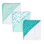 Baby Hooded Towel Set for Newborn Boys and Girls, Soft Terry Bath Set, Pack of 3, Green Dots