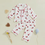 Soft Cotton Kids Girls Pajamas Set Spring Fall Casual Sleepwear Heart Print Long Sleeve Shirt with Pants Nightwears