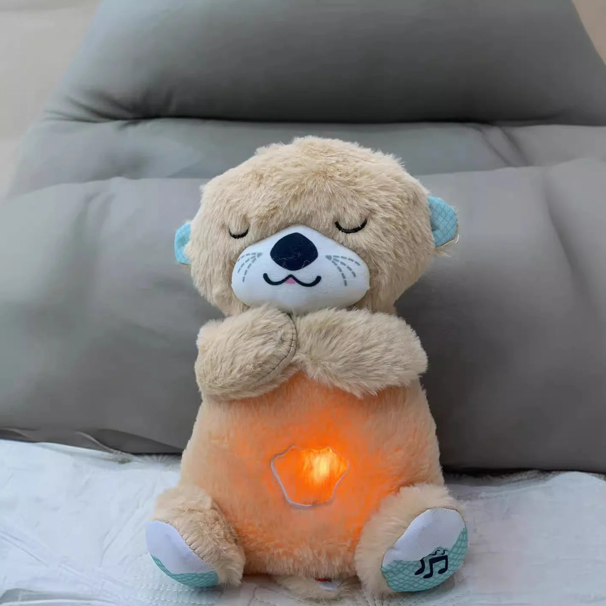 Baby Plush Doll Breathing Bear Newborn Soothing Sleep Playmate Otter Toy Kids Music Sleeping Companion Sound Light Doll Toy Gift