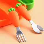 Children Carrot Silicone Tableware Feedingbaby Dinner Bowl Cartoon Plate Training Spoon Fork Infant Toddler Self Feeding Tool