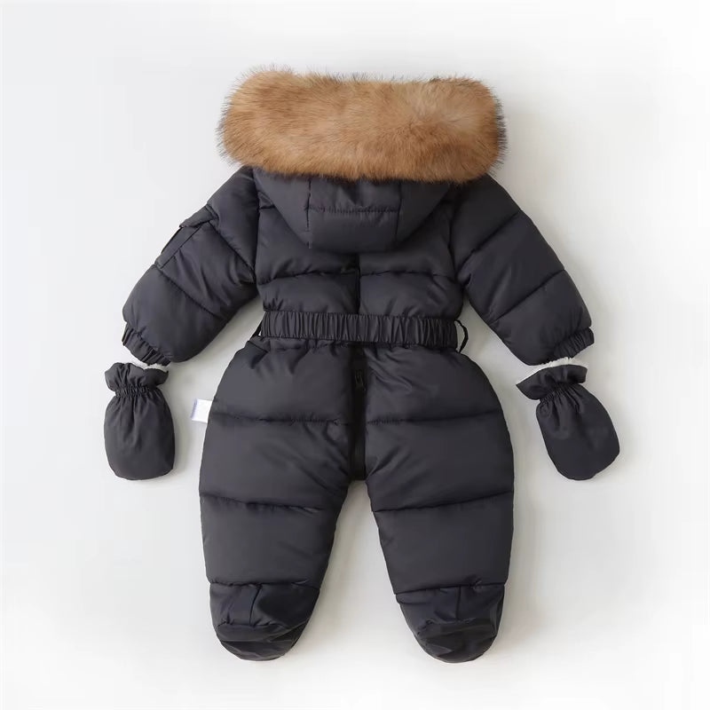 Winter Newborn Baby Girl Jumpsuit Thicken Baby Ski Suit with Gloves Belt Baby Romper Warm Infant Snowsuit Children Clothing Set