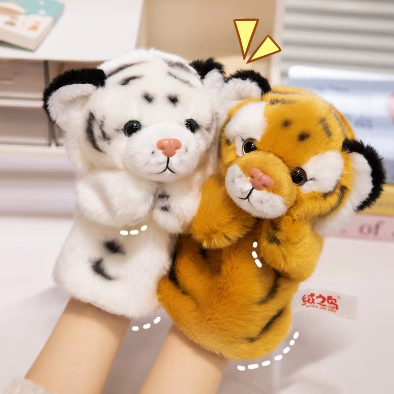 Simulation Mother&Kid Tiger Plush Toys Soft Wild Animal White Brown Tiger Hand Puppet Doll Cartoon Backpack for Children Kids