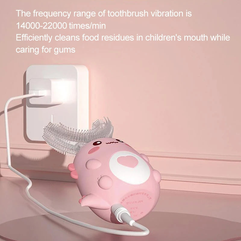 Children U-Shaped Electric Toothbrush 360 Degrees Smart Cartoon Kids Silicone Toothbrush Automatic Rechargeable Sonic Toothbrush