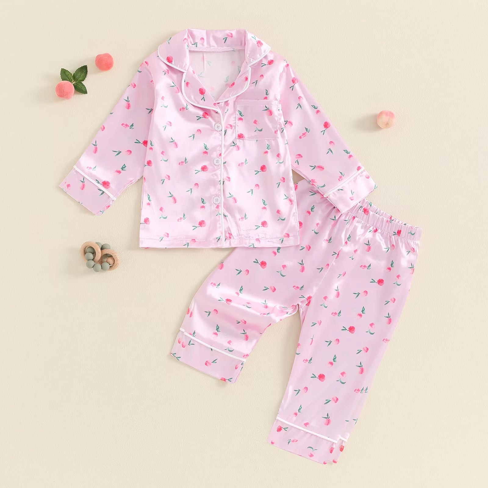 1-5 Years Kid Girls Pajamas Set Strawberry Print Long Sleeve Shirts Tops Pants 2 Pieces Casual Lounge Suit Sleepwear