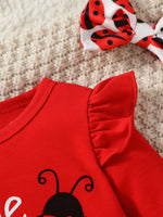 3-28M Baby Girl Fashion Clothes Infant Long Sleeve Cartoon Ladybird Bodysuit +Pant Set+Headband 3PCS