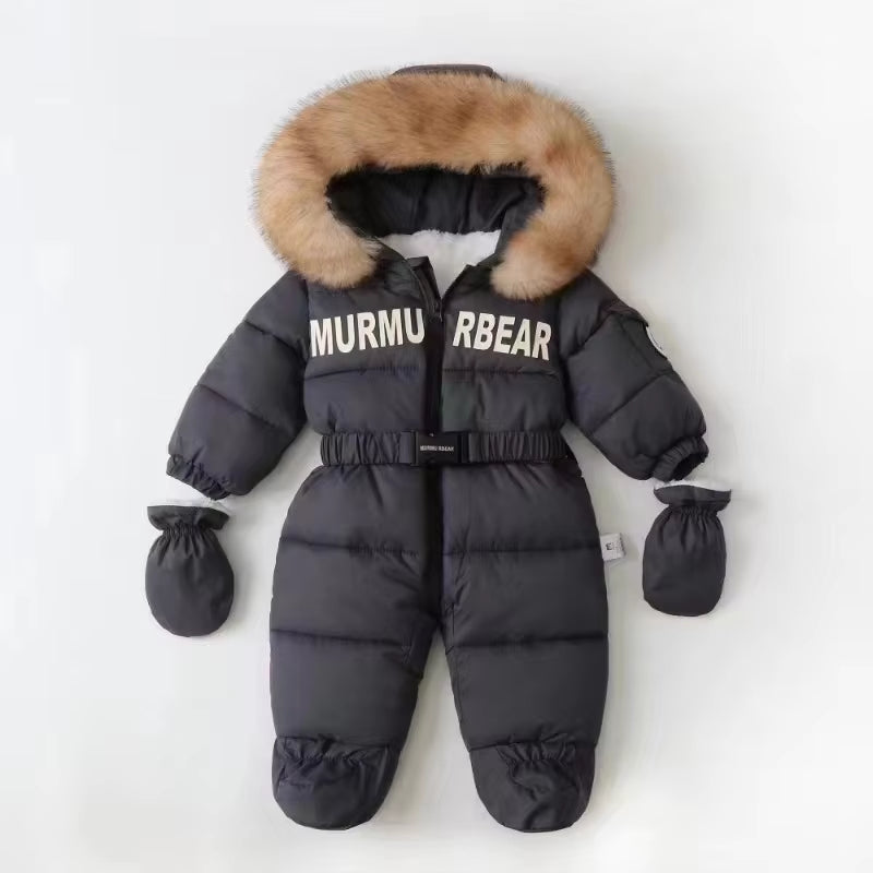 Winter Newborn Baby Girl Jumpsuit Thicken Baby Ski Suit with Gloves Belt Baby Romper Warm Infant Snowsuit Children Clothing Set