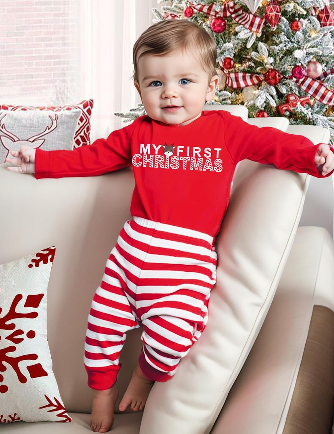 Baby Girl Christmas Outfit Baby Girl Long Sleeve Rompers Striped Pant Sets My First Christmas Baby Girl Outfit