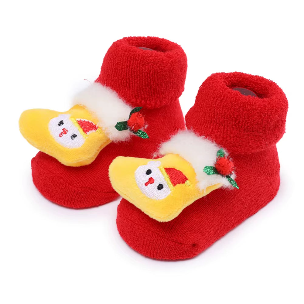 Xmas Baby Socks Winter Warm Thick Terry Socks for Newborn Cartoon Santa Elk anti Slip Floor Socks Baby Boys Girls Sock