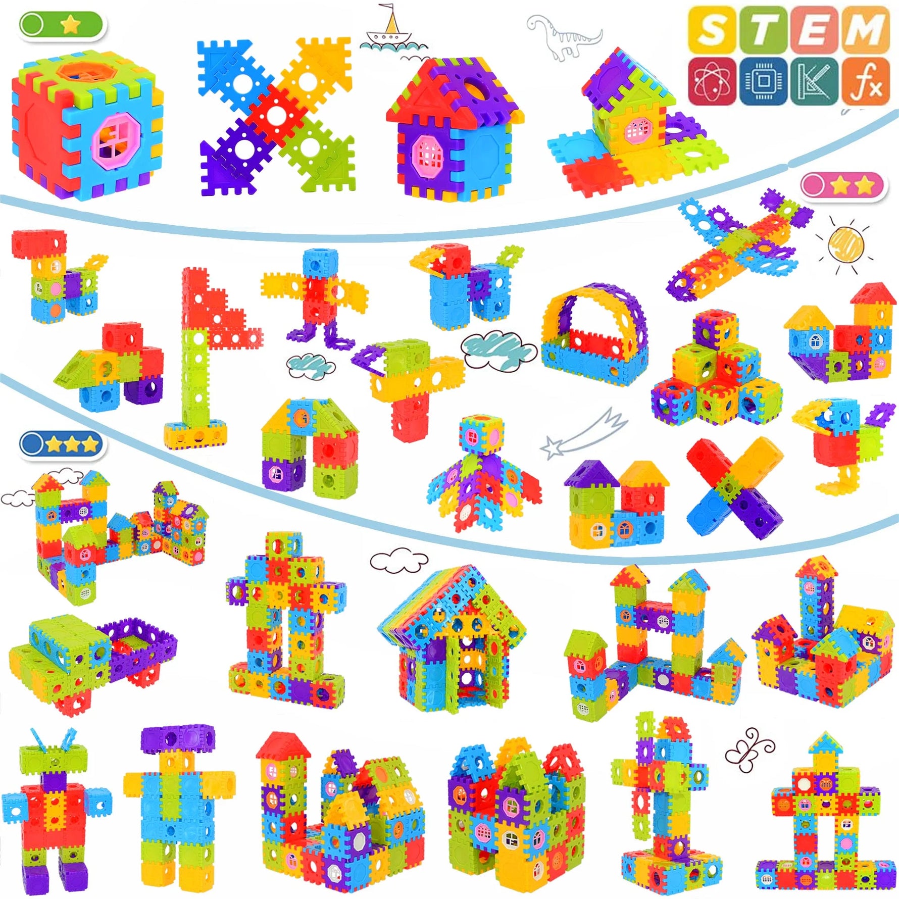 160-Piece Tiles Building Blocks Set, 3D Tiles for Kids Boys Girls, Educational Playset STEM Toys for Toddlers