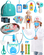 Doctor Kit for Kids Realistic, 36PCS Kids Doctor Kit Wooden, Doctor Pretend Playset