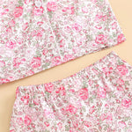 Summer Kids Girls Pajamas Sets Satin Slik Floral Print Short Sleeves Button Shirt Elastic Shorts Sleepwear Loungewear