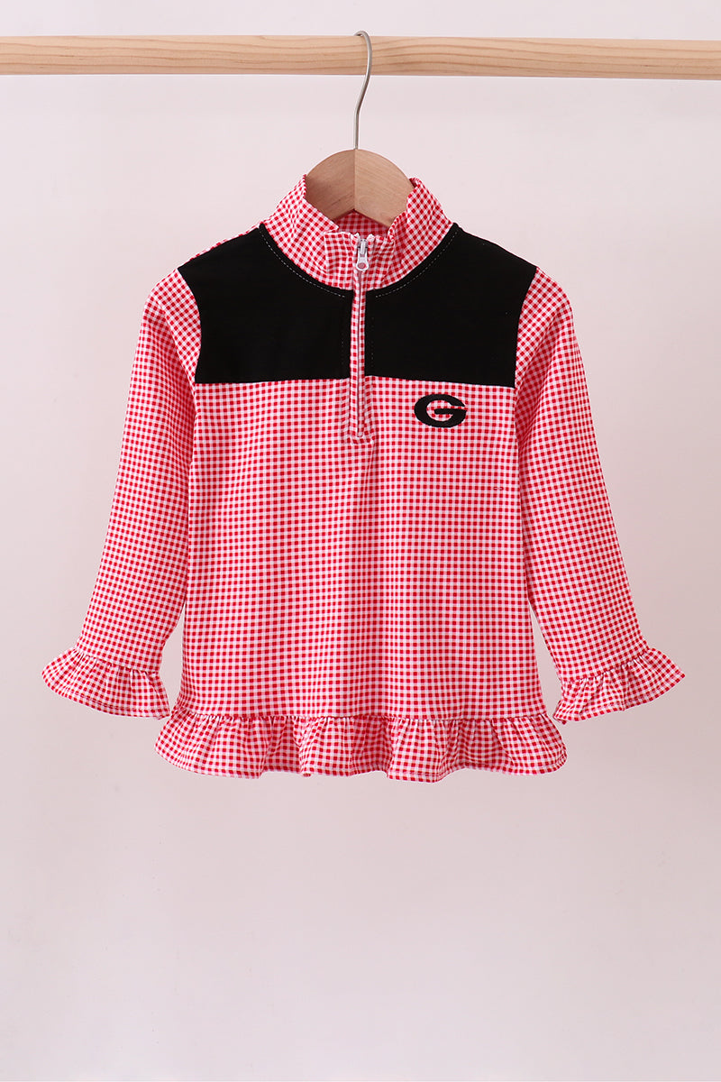 Premium red Georgia embroidery ruffle top