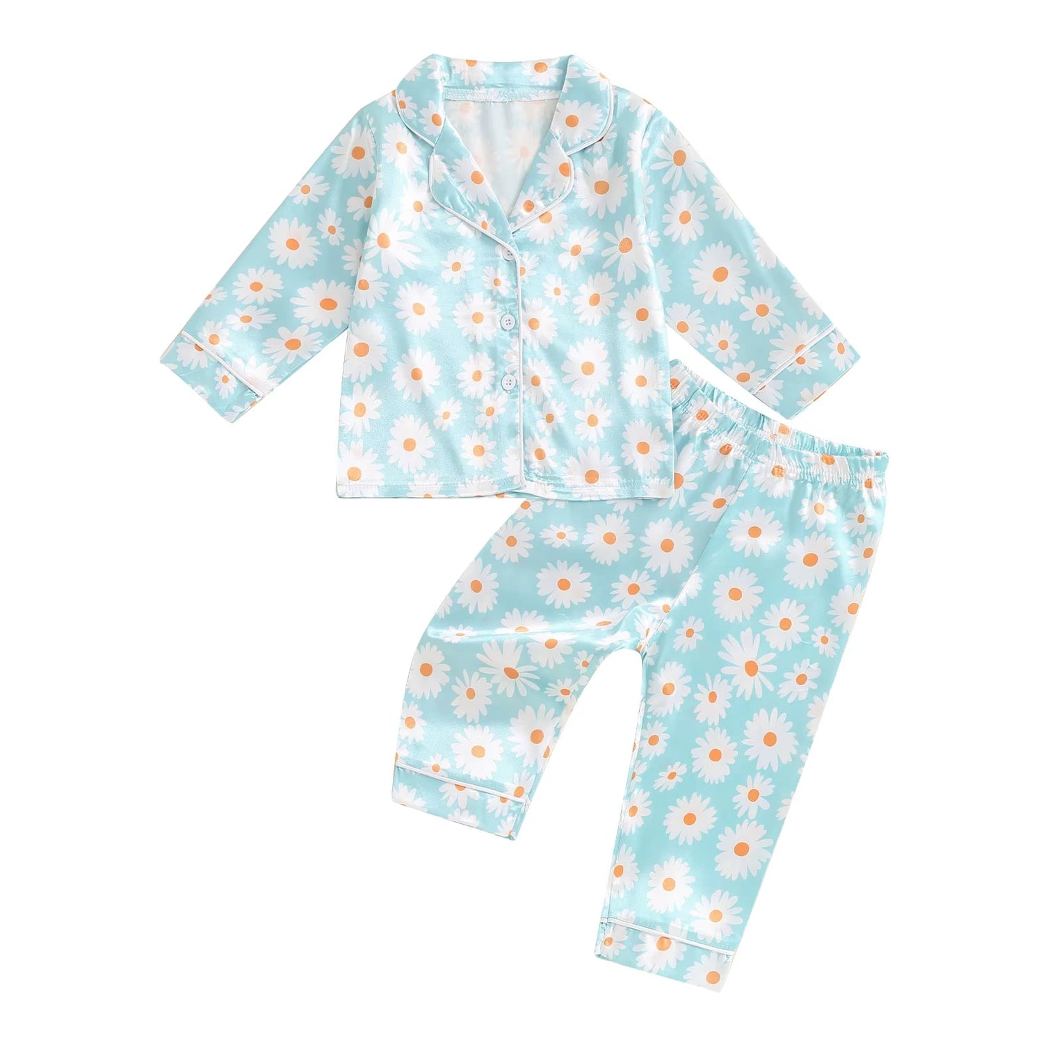 Children Girl Pajama Sets Kids Flower Print Lounge Outfits Daisy Print Long Sleeve Tops Pants Set Toddler Sleepwear