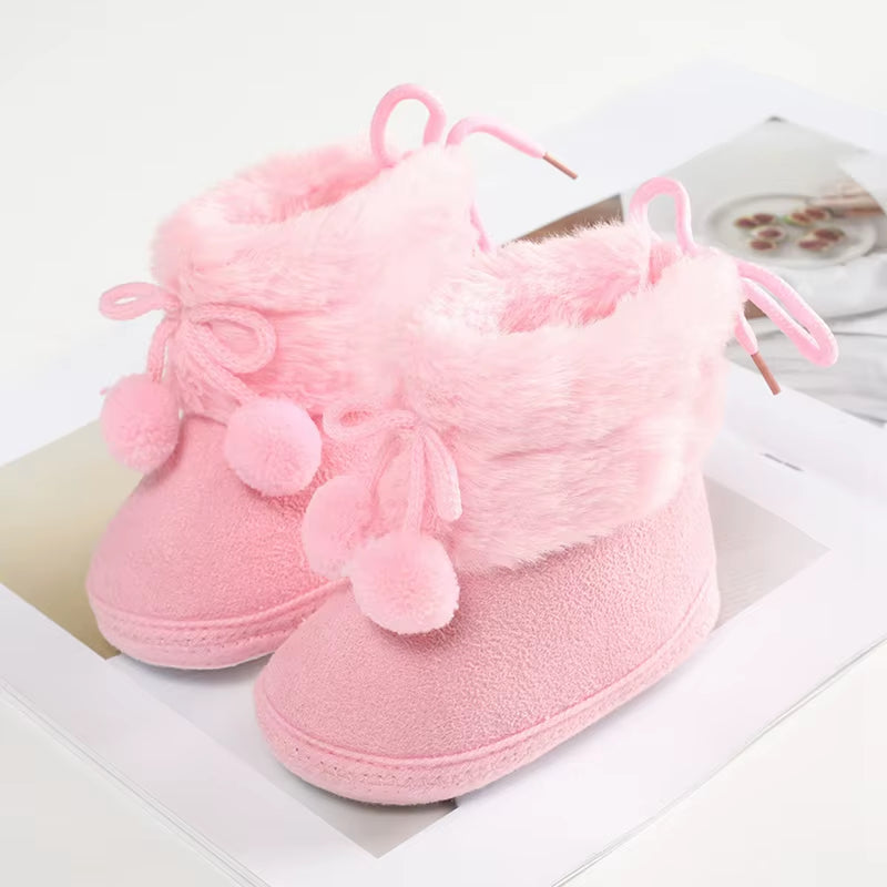 Winter Baby Boots plus Velvet Snow Booties Baby Shoes Warm Baby Girl Shoes Pompom Soft Sole Indoor Walking Shoe