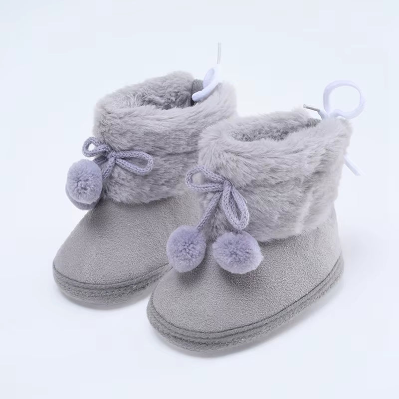 Winter Baby Boots plus Velvet Snow Booties Baby Shoes Warm Baby Girl Shoes Pompom Soft Sole Indoor Walking Shoe