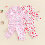 1-5 Years Kid Girls Pajamas Set Strawberry Print Long Sleeve Shirts Tops Pants 2 Pieces Casual Lounge Suit Sleepwear