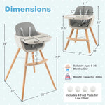 Babyjoy 3 in 1 Convertible Wooden High Chair Toddler Feeding Chair with Cushion Grey