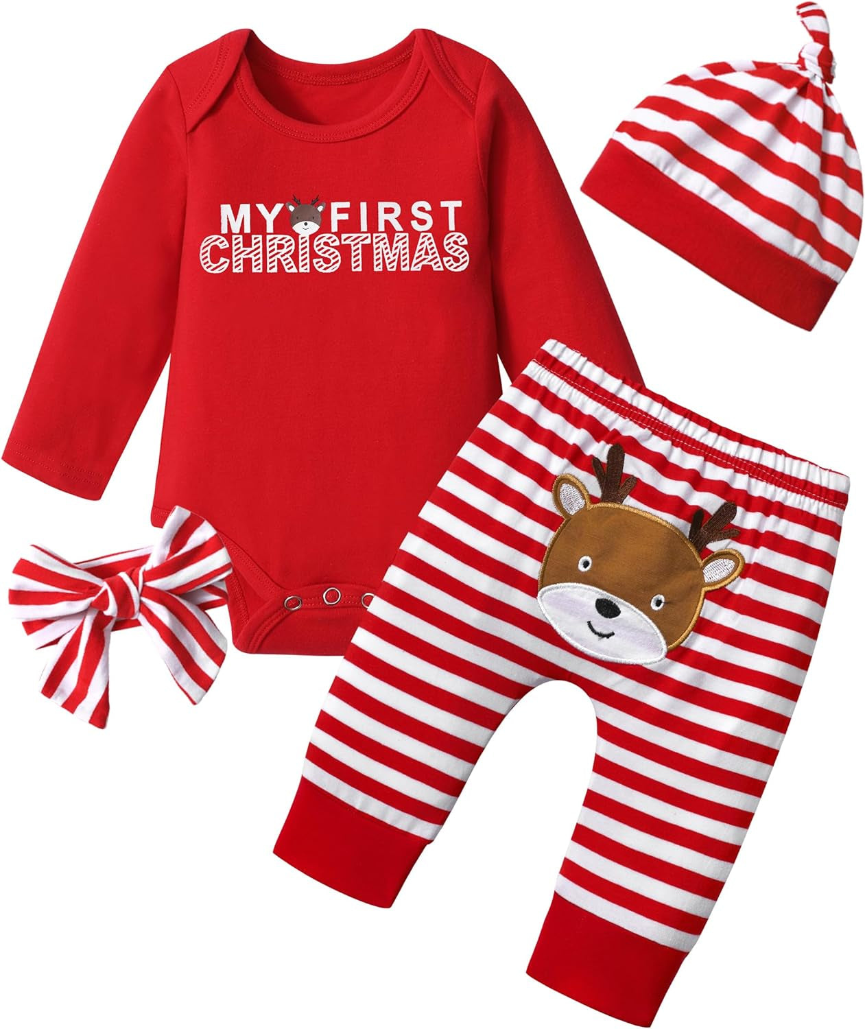 Baby Girl Christmas Outfit Baby Girl Long Sleeve Rompers Striped Pant Sets My First Christmas Baby Girl Outfit