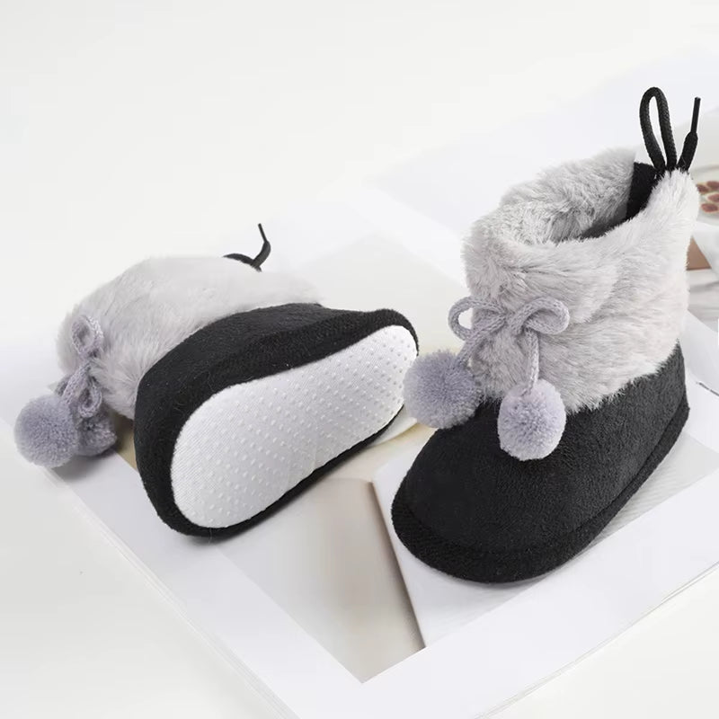 Winter Baby Boots plus Velvet Snow Booties Baby Shoes Warm Baby Girl Shoes Pompom Soft Sole Indoor Walking Shoe