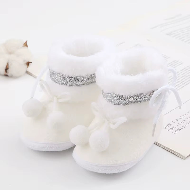 Baby Boots Solid Pompom Winter Plush Snow Booties for Newborn Boys Girls Soft Comfortable Warming Shoes