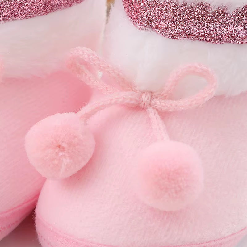 Baby Boots Solid Pompom Winter Plush Snow Booties for Newborn Boys Girls Soft Comfortable Warming Shoes