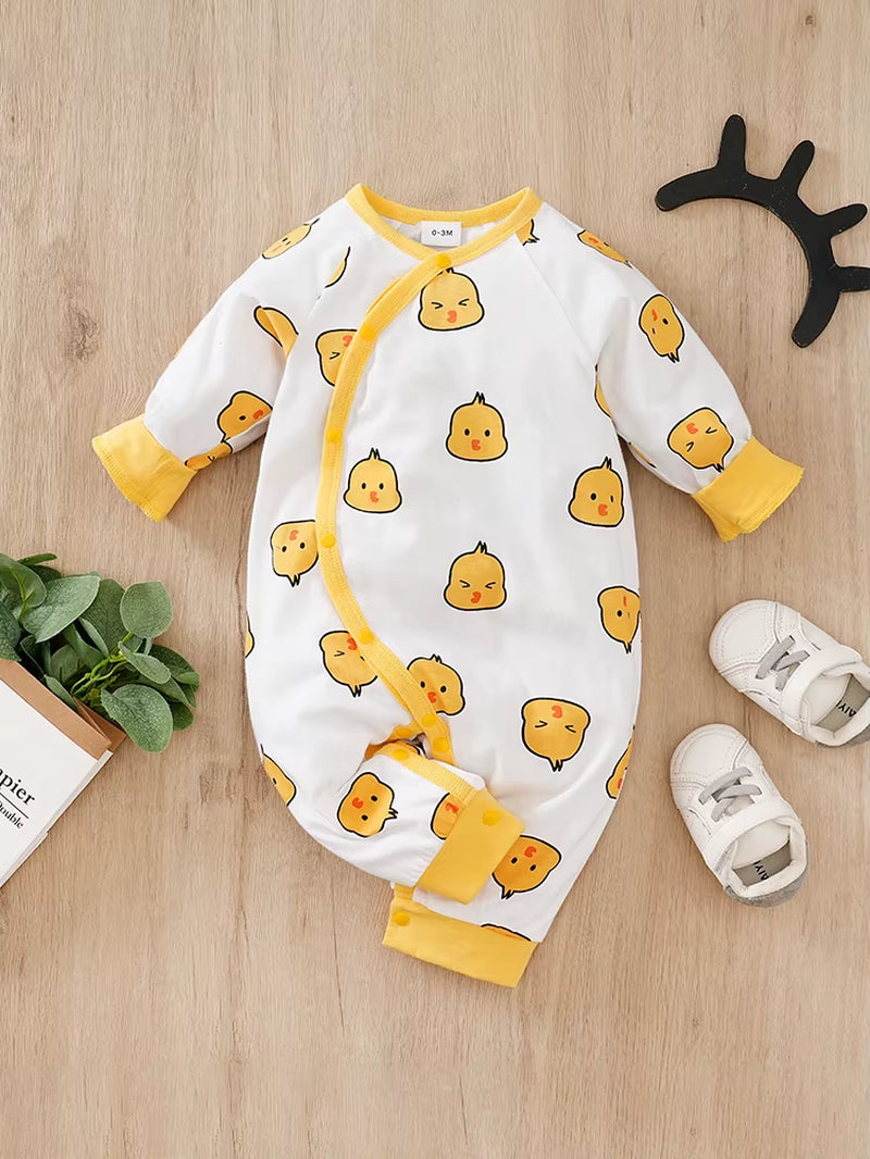 Chick Printed Clothes 0-18 Months Lt1Boy Girl Cartoon Romper Cotton Baby Newborn Toddler Spring Autumn Baby Jumpsuit Long Sleeve