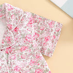 Summer Kids Girls Pajamas Sets Satin Slik Floral Print Short Sleeves Button Shirt Elastic Shorts Sleepwear Loungewear