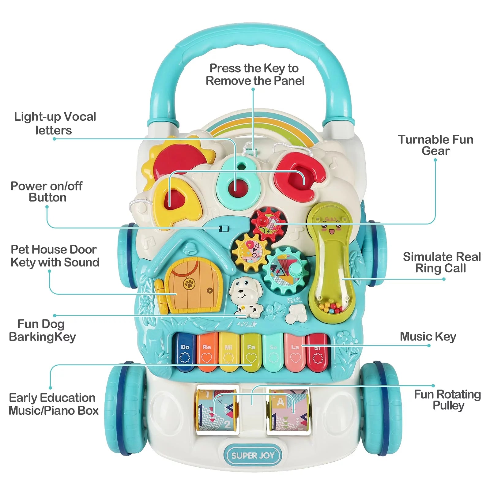 Sit to Stand Learning Walker, 3 in 1 Baby Learning Walkers & Removable Play Panel,Early Education Activity Center with Lights, Music Learning Toys Birthday Gift for Baby Boys Girls