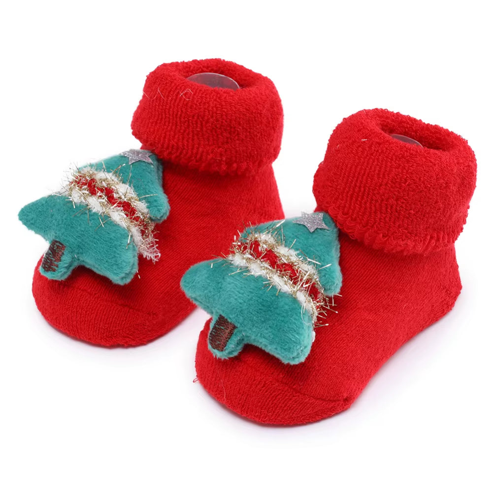 Xmas Baby Socks Winter Warm Thick Terry Socks for Newborn Cartoon Santa Elk anti Slip Floor Socks Baby Boys Girls Sock