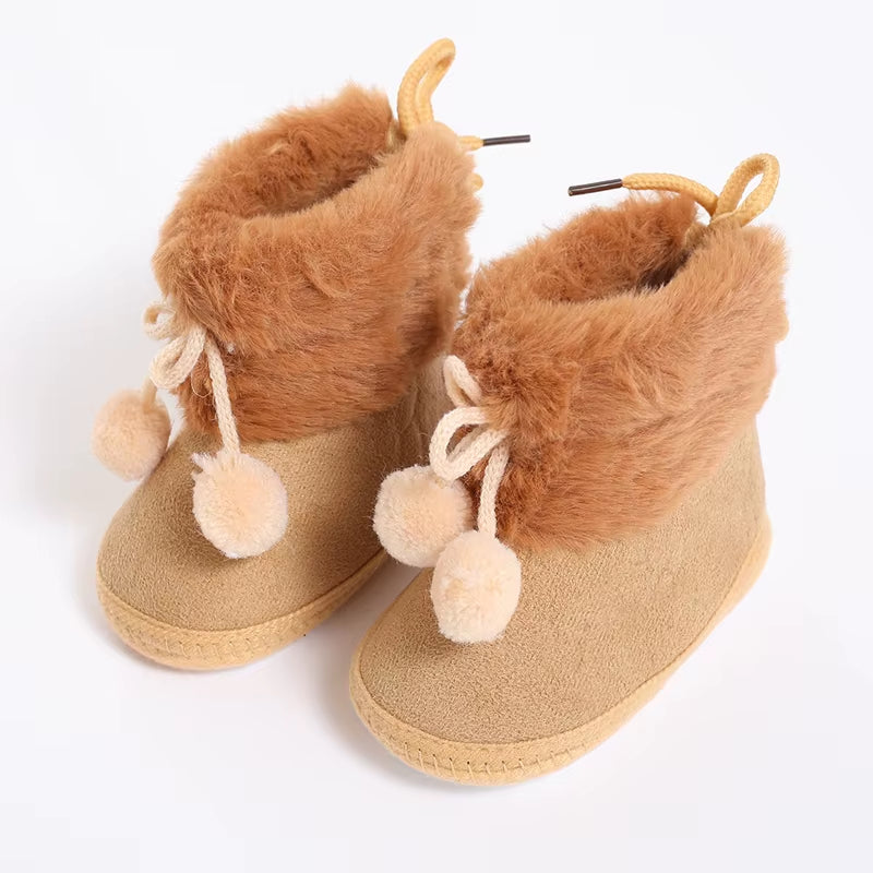 Winter Baby Boots plus Velvet Snow Booties Baby Shoes Warm Baby Girl Shoes Pompom Soft Sole Indoor Walking Shoe