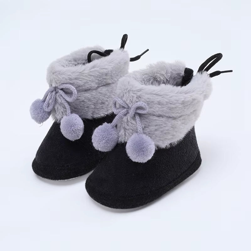 Winter Baby Boots plus Velvet Snow Booties Baby Shoes Warm Baby Girl Shoes Pompom Soft Sole Indoor Walking Shoe