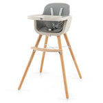 Babyjoy 3 in 1 Convertible Wooden High Chair Toddler Feeding Chair with Cushion Grey