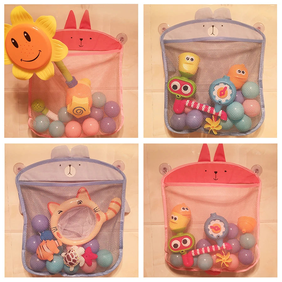 New Baby Bathroom Mesh Bag Sucker Design for Bath Toys Kids Basket Cartoon Animal Shapes Cloth Sand Toys Storage Net Bag