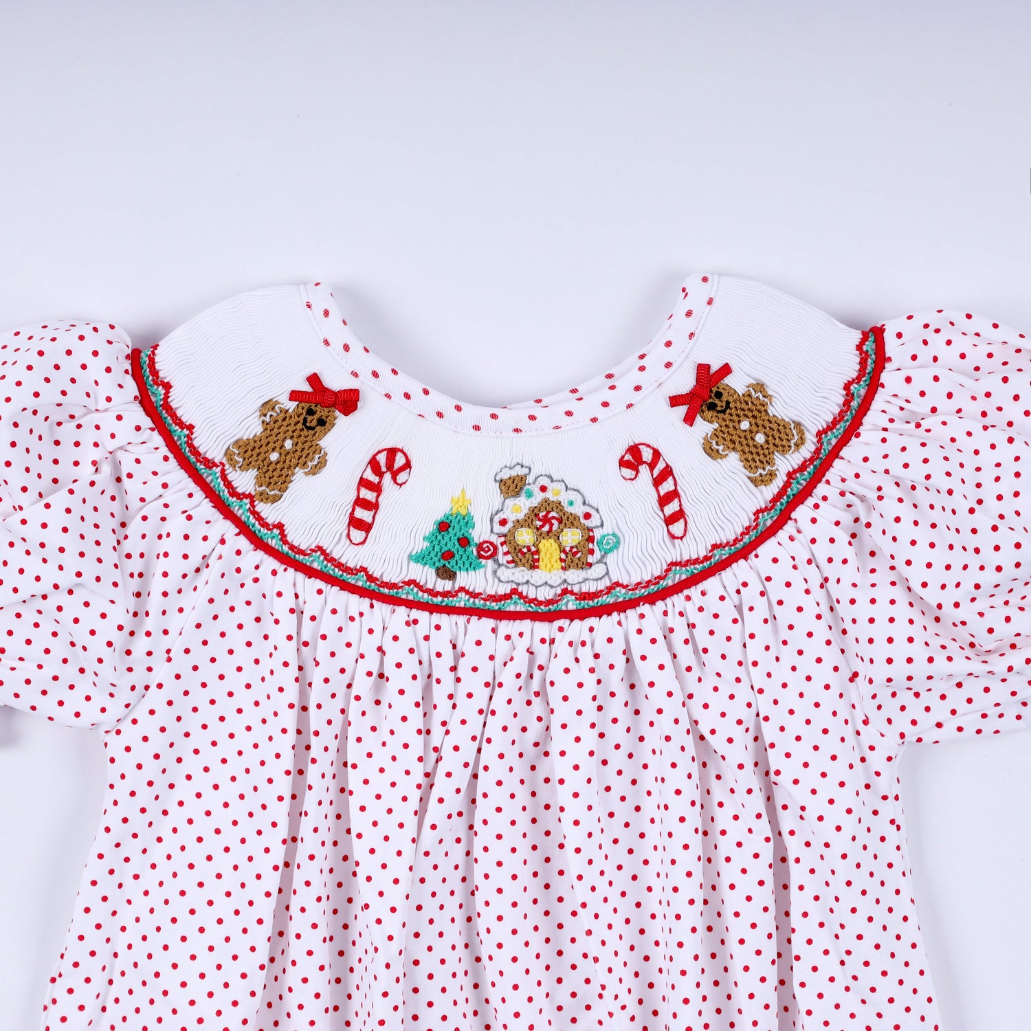 Red gingerbread hand smocked bubble