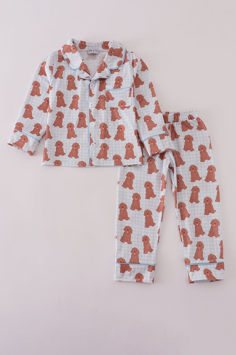 Pink puppy bow print pajamas set