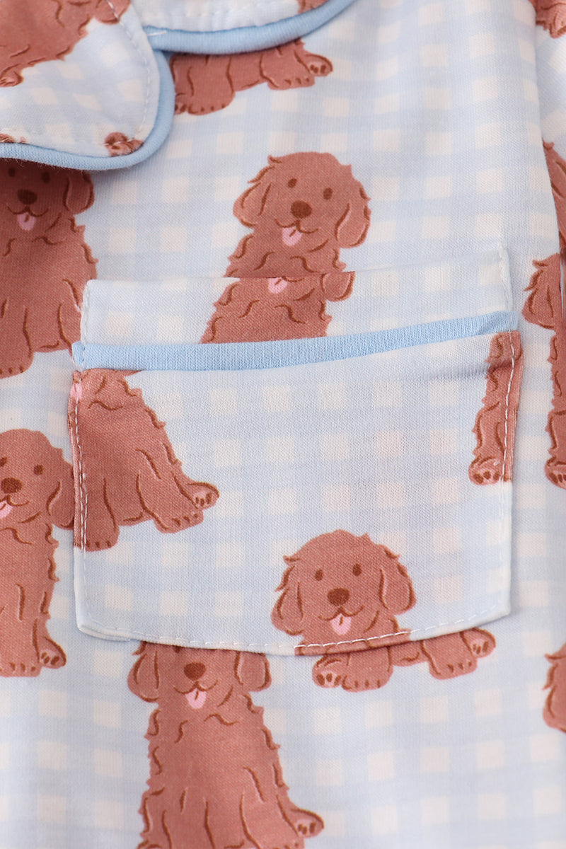 Pink puppy bow print pajamas set