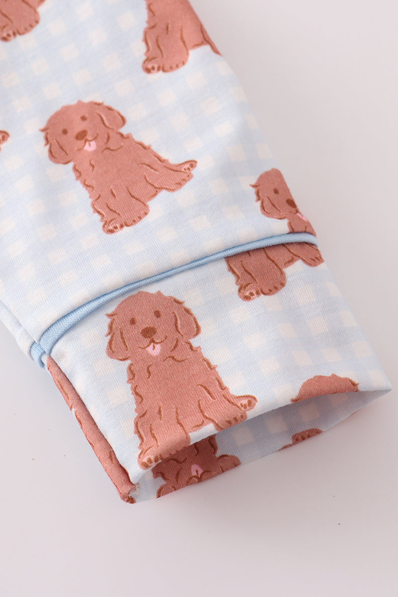 Pink puppy bow print pajamas set