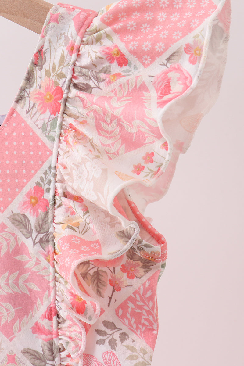 Pink floral checkered ruffle jumpsuit