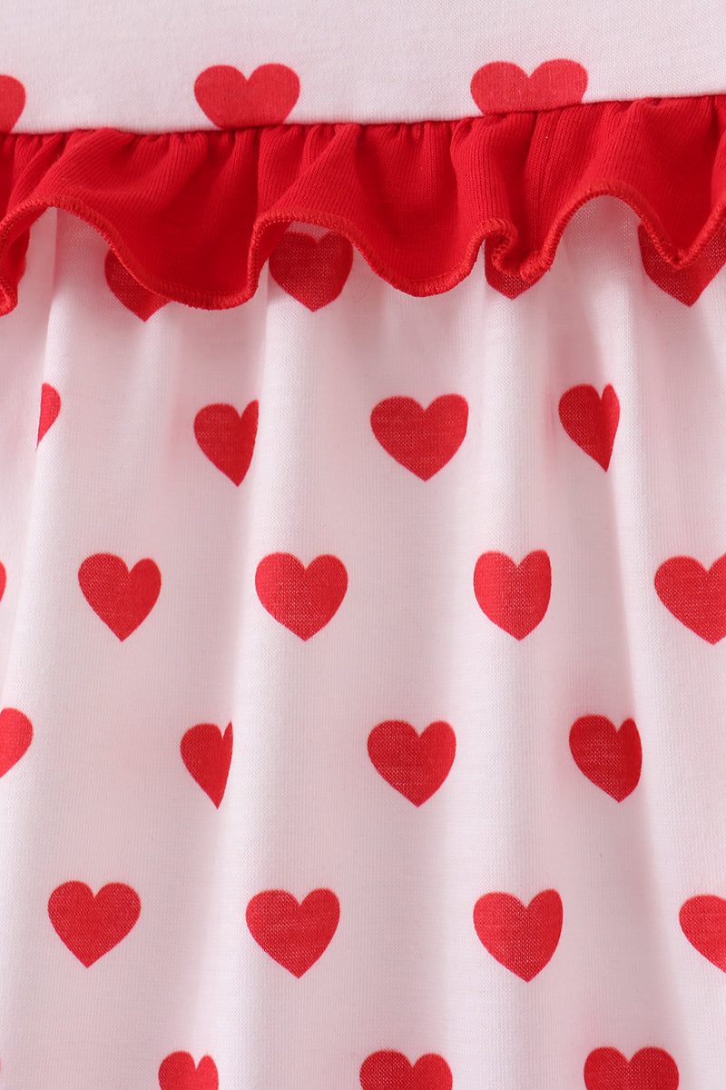 Red heart print ruffle pants set
