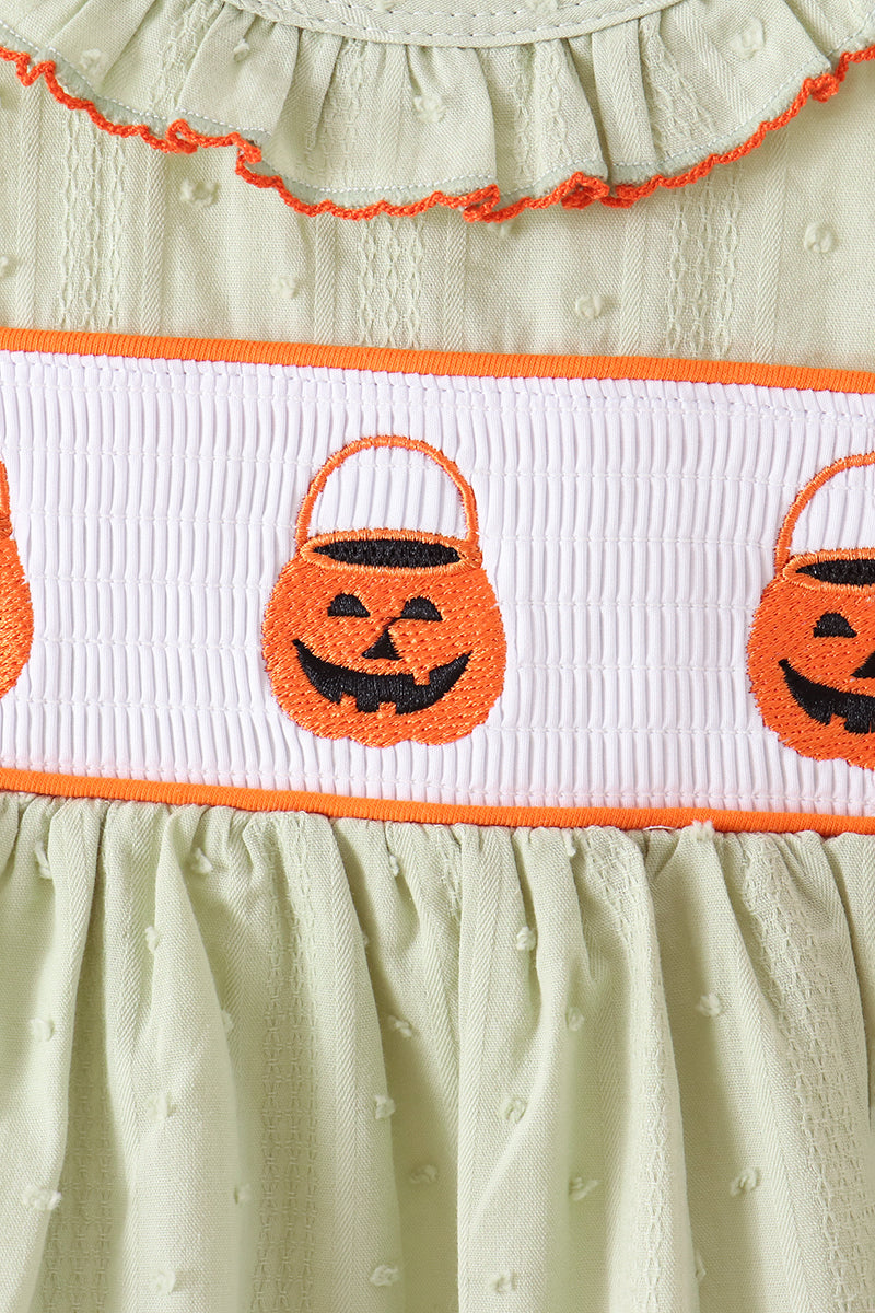 Green Pumpkin Smocked Ruffle Shorts Set