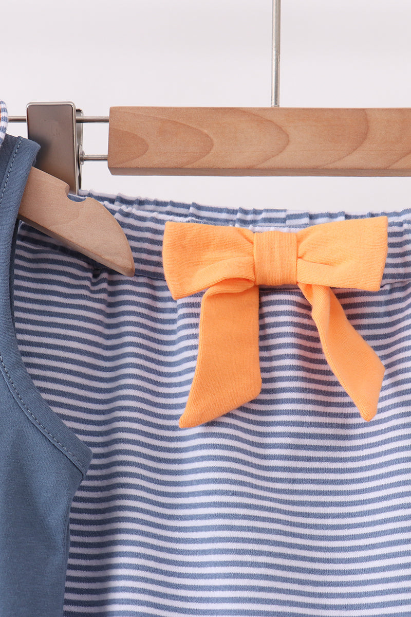 Teal pumpkin embroidery skorts set