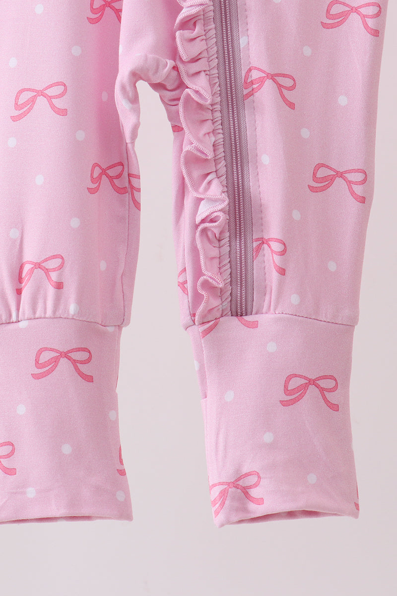 Pink bow print romper