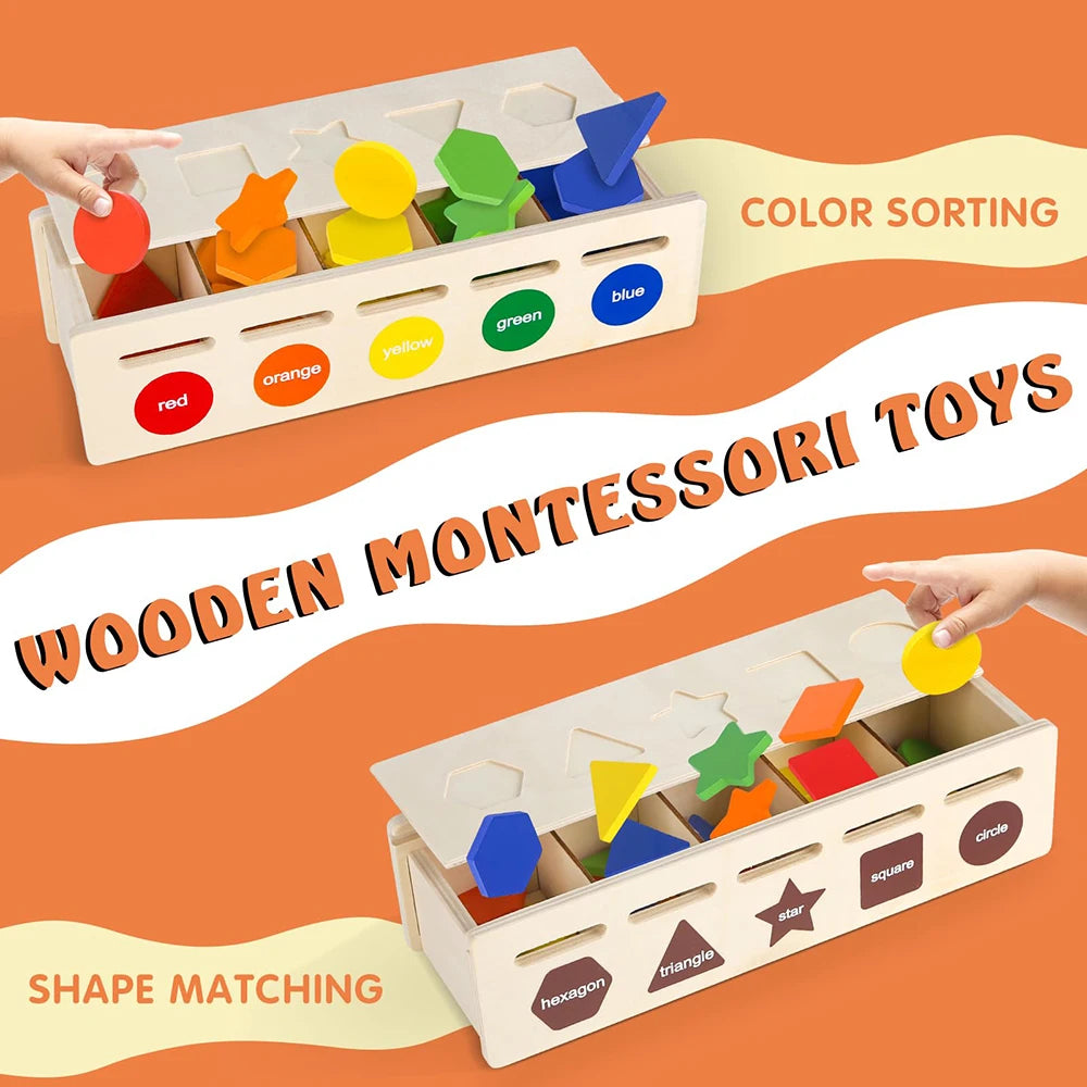 Wooden Color Shape Sorting Box Montessori Toys Color Shape Sorting Toy Preschool Early Learning Educational Toy for Kids Gifts